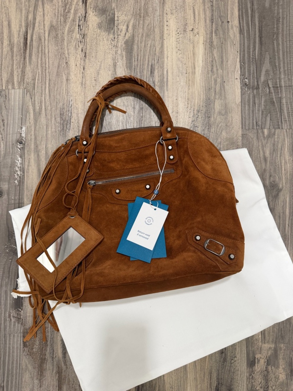 Balenciaga suede fringe city tote RARE large Cognac brown moto bag - Picture 3 of 10
